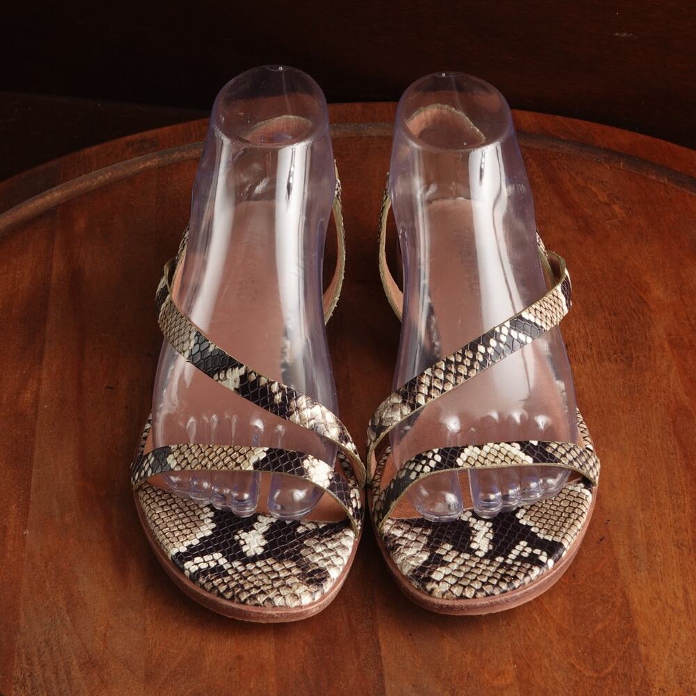 Madewell Snake Print Leather Sandals in Beige Black - Picture 2 of 14